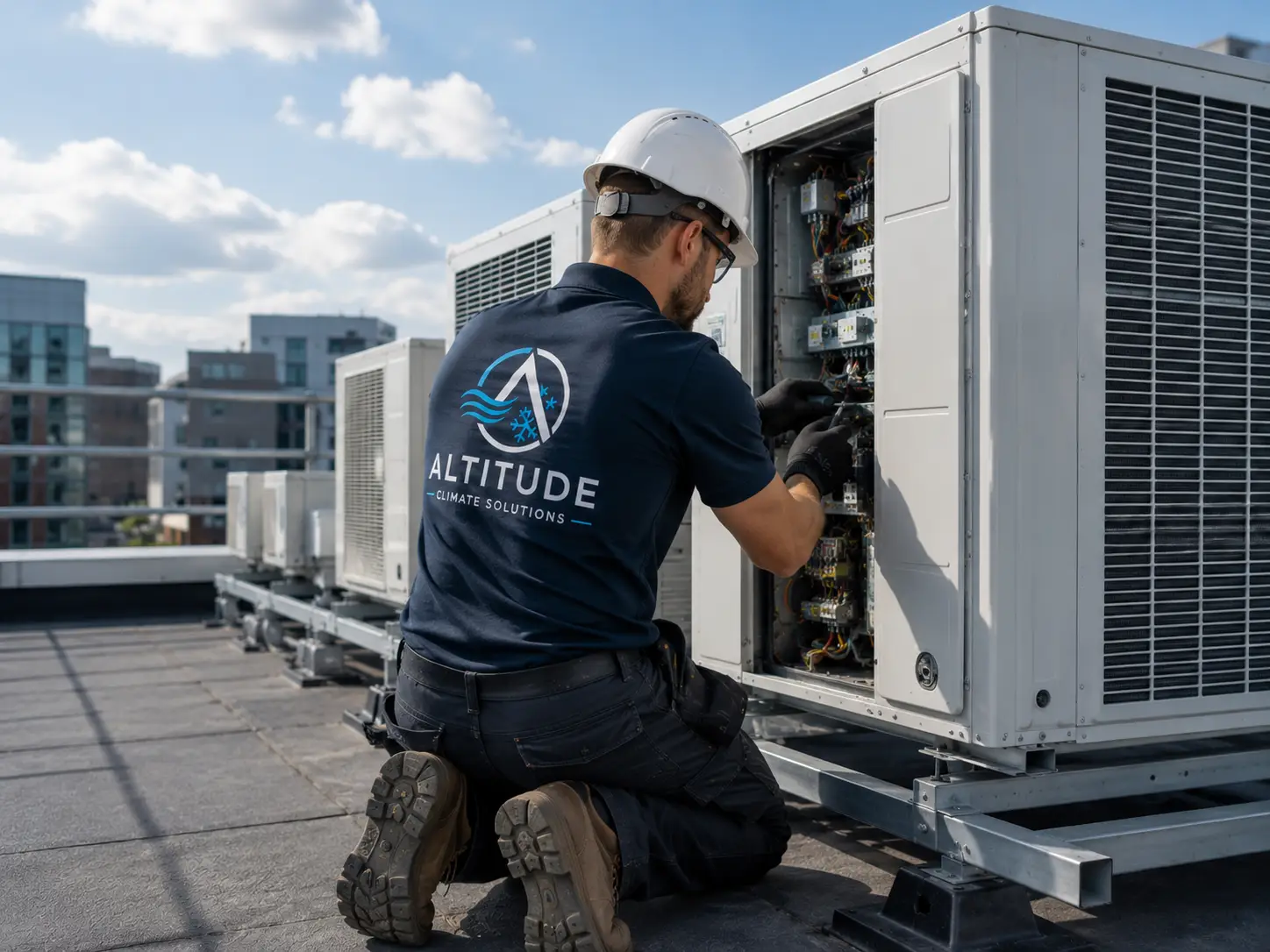 Commercial air conditioning units installed for a Midlands business.